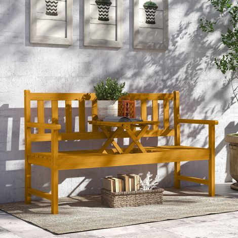 2-Sitzer Gartenbank Holz, wetterfest Sitzbank mit Rücken- & Armlehnen 320kg belast 149x56,5x89cm, Teak