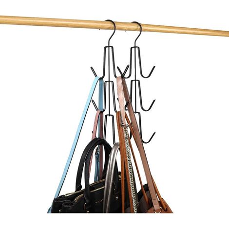 Cintres pour sac à main, porte-sac à main, lot de 2 cintres en métal peu encombrants, organisation de placard, sacs de rangement pour sacs à main, sacs à dos, débardeurs, ceintures (noir) (1/5)