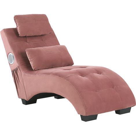 Chaise longue de terciopelo rosa altavoz bluetooth puerto USB moderno sala de estar Simorre