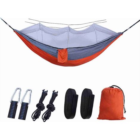 Hamac à ouverture rapide automatique avec moustiquaire Hamac portable de camping en plein air Hamac en nylon anti-renversement,260140cm Orange et Gris (1/4)