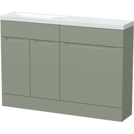 Teddesley Floor Standing Compact 2 Door Combination Vanity Basin WC Unit with Polymarble Basin, 1200mm, Fern Green