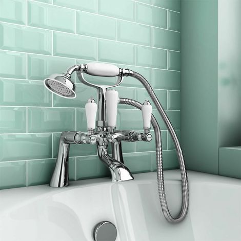 Imperior Traditional Chrome Deck Mounted Bath Shower Mixer Tap With Handheld Kit (1/5)
