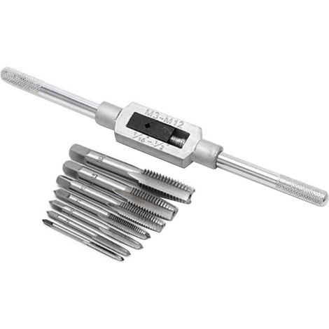 8 pieces filetage metrique Machine main vis filetage tarauds ensemble M3 M4 M5 M6 M8 M10 M12 avec 1 pieces cle a molette reglable 1/16-1/2 ''