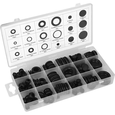 125-teiliges Sortiment an Gummitüllen, Dichtungsscheiben und Unterlegscheiben für elektrische Kabel (1/5)