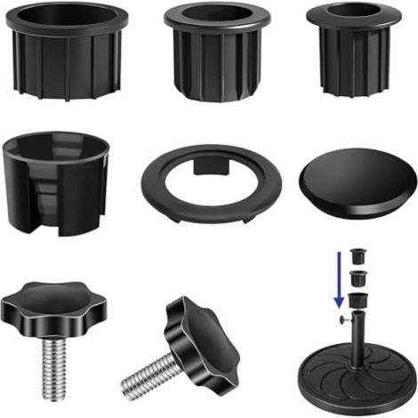 7 Pièces Accessoires pour Pied de Parasol – Manchon d’Orifice, Vis et Bouchons pour Support de Parasol Jardin et Patio (1/5)