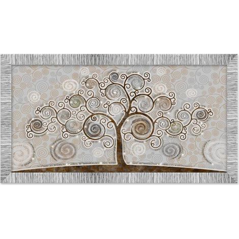 Lupia - Quadro Moderno con Cornice GIOVY Bianca Argento, TREE MIX, Stampa su Pannello in Legno con Glitter, Adatto per Soggiorno, Camera da Letto, Cucina, Ufficio, 60x110 cm, tema Albero della Vita (1/4)