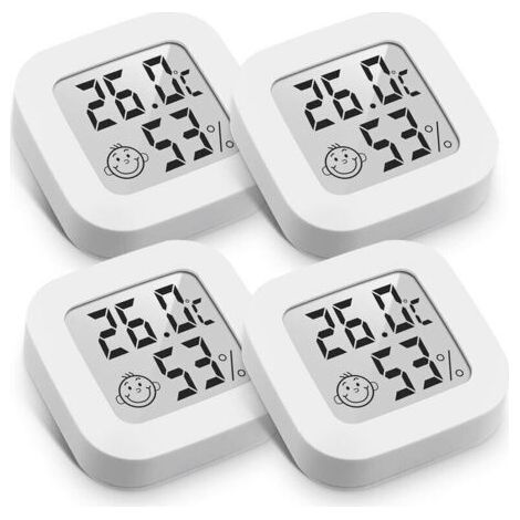 Mini-Hochpräzisions-Digital-Thermometer-Hygrometer für den Innenbereich, Temperatur- und Feuchtigkeitsmonitor, Thermo-Hygrometer mit Komfortpegelanzeige (4,3 cm x 4,3 cm, weiß, 4 Stück) (1/5)