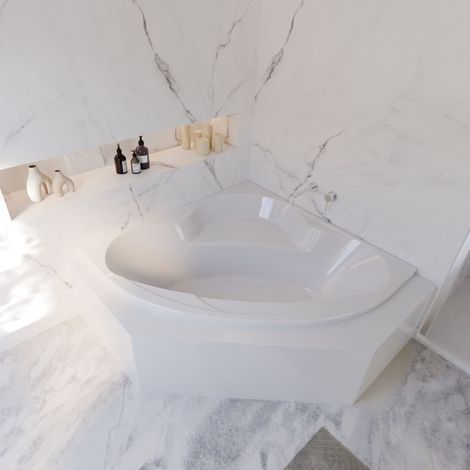 Schulte Eckbadewanne Coralia - 140x140 cm, aus hochwertigem Sanitäracryl, Weiß glänzend, Komplett Set inkl. Wannenträger und Ablauf
