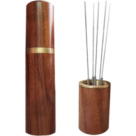 Distributeur et niveleur de café moulu, en acier inoxydable et bois, avec poignée en bois, accessoire WDT pour une préparation d'espresso uniforme.-AquaForge (1/5)
