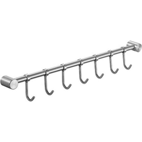Rack Mural Cuisine - Support Acier Inoxydable 304 avec 7 Crochets Réglables - Pour Ustensiles de Cuisine, Casseroles, Cuillères, Gants - 1 Pièce