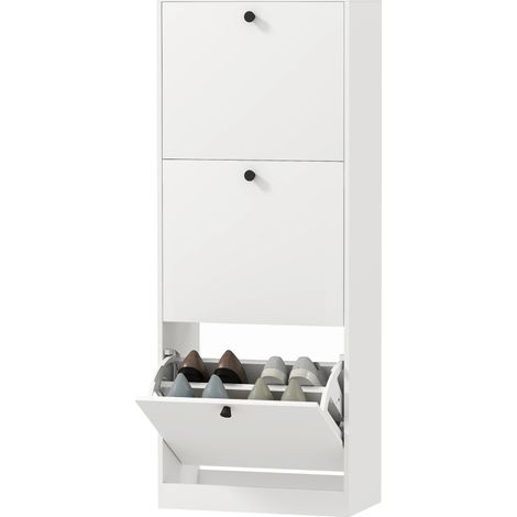 Scarpiera salvaspazio con 3 ribalte e divisori regolabili 47 x 26 x 120 cm bianca HOMVRA (1/5)
