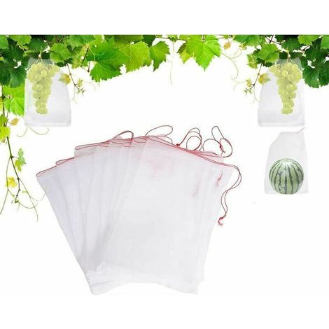 100er-Packung Insektenschutznetze aus Nylon für den Garten, wiederverwendbare Obst- und Pflanzenschutzbeutel, vogelsichere Traubenbeutel mit Kordelzug, 15 x 10 cm