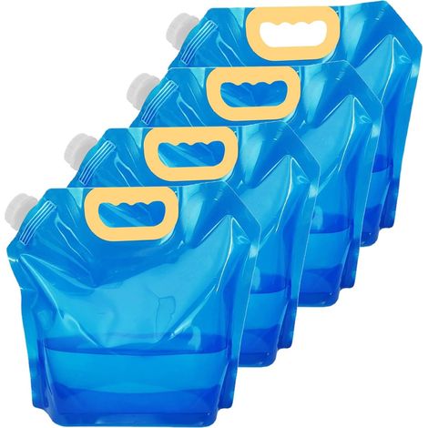 Set di 4 sacche d'acqua pieghevoli da 10 litri, a prova di perdite, adatte al congelatore, realizzate in plastica per uso alimentare, senza BPA, ideali per campeggio, escursionismo, viaggi, trekking e (1/5)