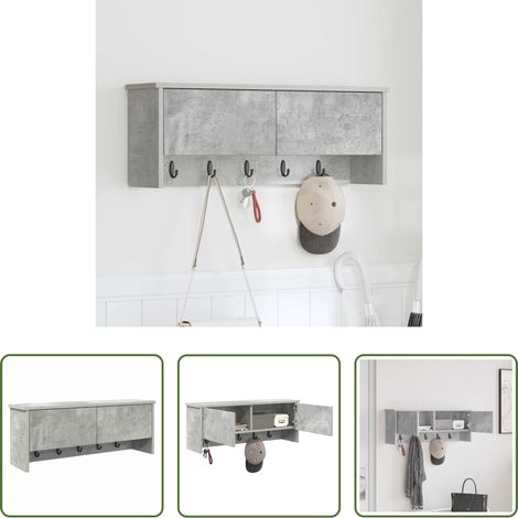 Étagère murale -  Porte-manteau mural avec étagère Gris béton 80 x 20 x 30 cm (1/5)