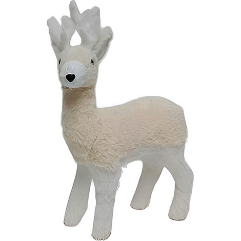 Renna piccola alzata cerbiatto Natalizia cm40x27 Pellicciosa Bianca e Beige Decorativa per Natale Perfetta per Allestimenti Grande con Corna