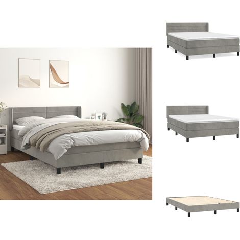 Boxspringbett mit Matratze Hellgrau 140x200 cm Samt - Samtbett - Boxspringbett - Doppelbett - Bettenrahmen - Luxusbett (1/5)
