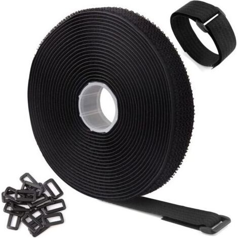 m x 2,5 cm verstellbare Kabelbinder mit 25 Schlaufen, wiederverwendbare schwarze Kabelbinder, Klett-Kabelmanagementbänder, Schwarz (1/5)