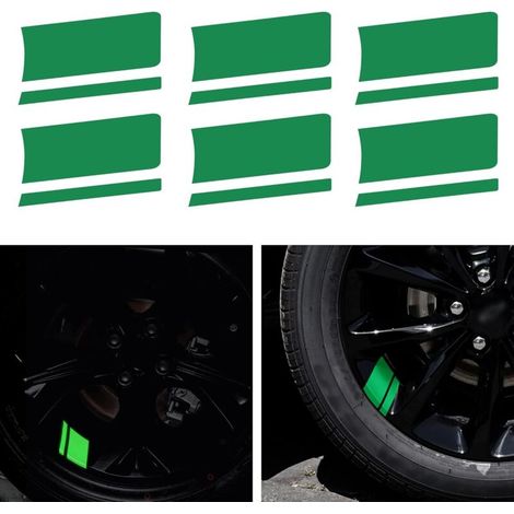 Lot de 6 autocollants réfléchissants verts pour jantes de voiture en vinyle - Unive