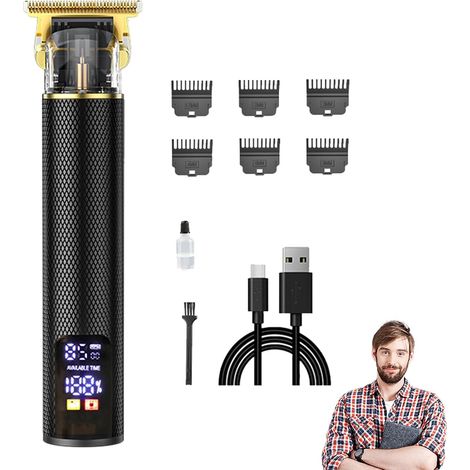 Tondeuse à cheveux – Coupe-barbe en de zinc inoxydable  Machine toilettage rechargeable sans fil Affichage LED réglable Peigne guide étanche Dispositif coupe barbe pour salon - (1/5)