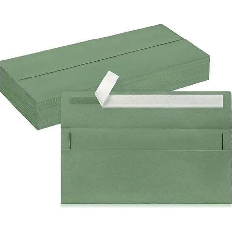 Grasgrüne Briefumschläge, 100 Stück, selbstklebendes Kraftpapier, 241 x 105 mm, für Geschäftspostkarten, Geschenkverpackungen. (1/5)