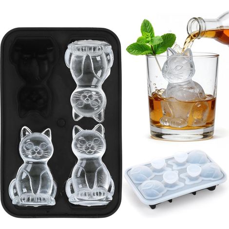 Eiswürfelform Silikon Katze 3D mit Deckel, 4er Set, BPA-frei, für Cocktails