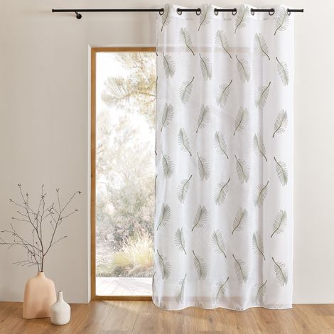 Voilage brodé à motifs feuilles Kaki 140x240 cm