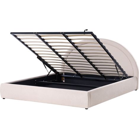 Lit avec Rangement en Tissu 180 x 200 cm Tête de Lit Rembourrée Beige Clair Mouzon