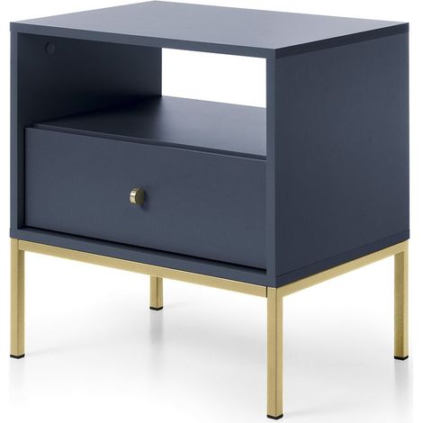 Comodino, blu navy, 53,6 x 56,2 x 39 cm, gambe dorate (1/4)