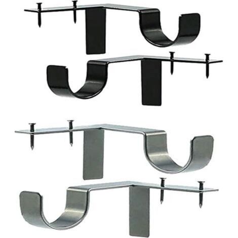 Supports tringle à rideau sans perçage – Lot de 4 – Fer antirouille – Fixations murales réglables – Pour tringles à vêtements et rideaux