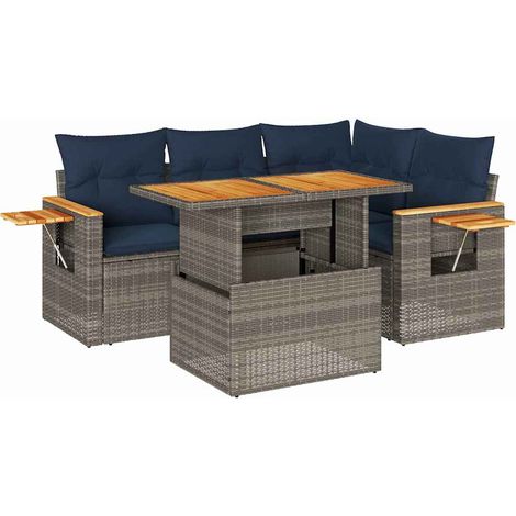 Maison Exclusive - Set Divano Giardino 5 pz con Cuscini Grigio Polyrattan Acacia (1/5)