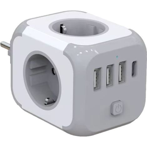 Regleta Cubo - Adaptador de enchufe 3x Tipo F 3x USB-A 1x USB-C