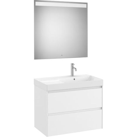 MUEBLE LAVABO DERECHA 800X460 ONA STANDARD 2 CAJONES + ESPEJO LED BLANCO MATE