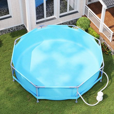 Piscine Hors-sol Ronde 3 M x 76 CM avec Cadre Métallique et Pompe Filtrante Capacité 4383 L Piscine de Jardin Bleu (1/3)