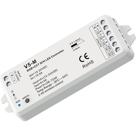 Controlador RGB + CCT 12-24V DC - 5 Canales - 3A/canal - RF