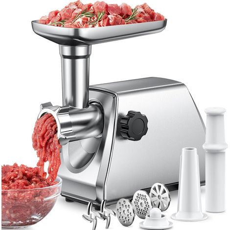 Hachoir à Viande Électrique 3 en 1– Machine à Saucisses en Acier Inoxydable avec 3 Plaques, 2 Lames en Acier Inoxydable et Kit Kubbe – Rapide, Silencieux, Facile à Nettoyer pour Maison (1/5)
