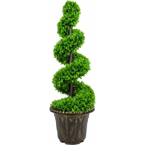90cm Artificial Pair of Green Large Spiral Topiary Trees with Planters (1/4)