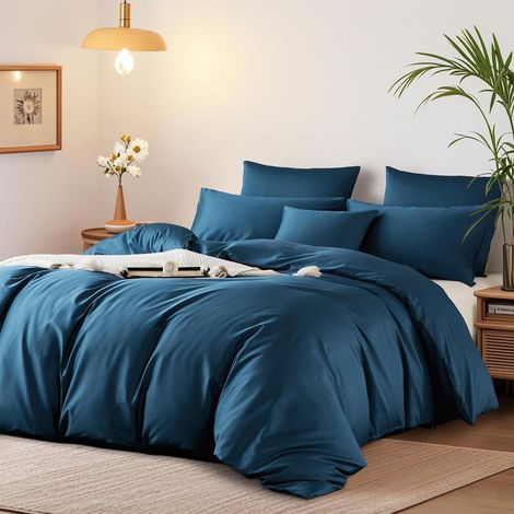 Bettwäsche-Set 155x220 cm Baumwolle Mako Satin Petrol Blau Öko-Tex
