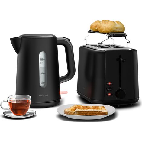 Klarstein Velaire Toaster Wasserkocher Set  2 Scheiben Toaster mit 7 Bräunungsstufen, Brötchenaufsatz, Krümelfach, 1,7L Wasserkocher mit Kalkfilter, Frühstücksset