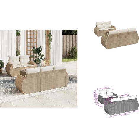 Salon de jardin avec coussins 6 pcs beige résine tressée - Ensemble Salon De Jardin - Mobilier De Jardin - Canapé Jardin - Chaise Lounge - Set Salon Exterieur (1/3)