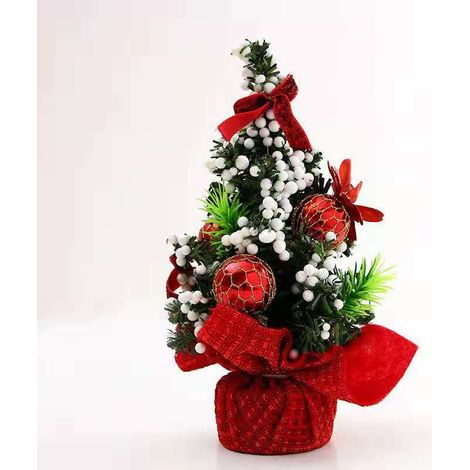 Arbre De Noël Miniature - 20 Cm - Décoration En Tissu Et Pvc - Ruban Et Boules - Rouge Or Argent (1/5)