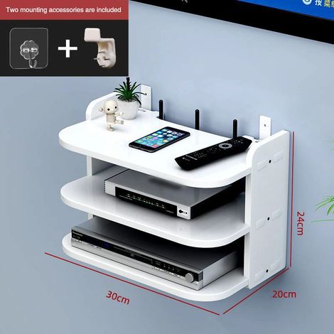 (3 niveaux, 30 cm) Étagère suspendue WiFi, multiprise, support mural flottant dissimulé pour câbles, routeur et décodeur TV. Organisateur de rangement. (1/5)