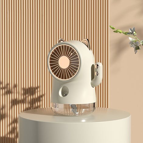 Ventilateur de bureau brumisateur forme Chat Porte-Bonheur, 3 vitesses, multifonction, blanc, pour maison bureau voyage (1/5)