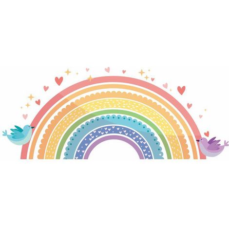 BEBUSINGOTO Un lot de Stickers Muraux, arc-en-ciel oiseaux étoiles décoration murale pour salon bureau chambre cuisine Autocollants Amovibles (1/5)