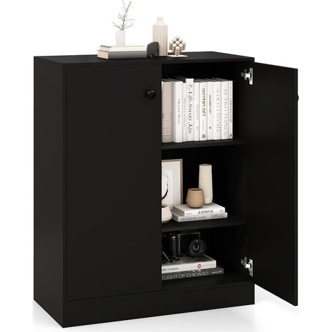 COSTWAY Armadietto da 2 Ante, Mobile da Pavimento con Ripiani a 3 Livelli e Dispositivo Anti-Ribaltamento, per Soggiorno, Sala da Pranzo e Ingresso, 72 x 34 x 85,5 cm (Nero) (1/5)