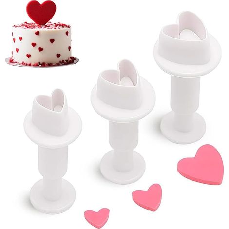 3 Pieces Heart Shaped Cake Decorating Moulds, Embossing Tools for Sugarpaste, Love Heart Shape Baking Molds DIY for Muffins, Crumpets, Donuts and Scones (1/5)