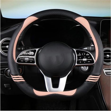 Coprivolante in pelle e fibra di carbonio, compatibile con i modelli Mercedes-Benz, AMG, AC, CLA, E, GLA, GLC, GLE, SB e CLS (Rosa D). (1/5)