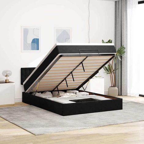 Ottoman-Bett mit Matratze & LEDs Schwarz 140x200 cm Samt (1/5)