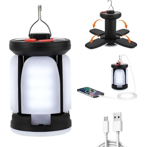 Lampada da campeggio, ricaricabile, portatile, per campeggio, lampada da campeggio a LED portatile, ad energia solare, ricaricabile tramite USB, impermeabile IPX4 (1/5)