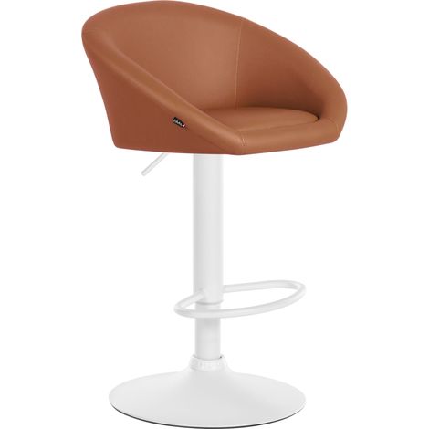 Sgabello bar con seduta girevole a 360°, altezza regolabile in PVC marrone, base in metallo bianco 100004772