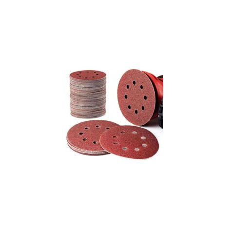 Disques de papier de verre ronds de 125 mm, 60, 80, 100, 120 et 240 grains, disques de polissage à 8 trous (100 disques) (1/5)
